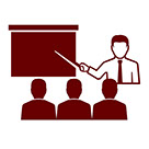 Graphic image of a person in front of a whiteboard training three other people