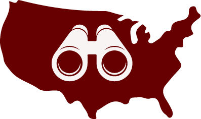 Graphic image of a U.S. map with binoculars representing monitoring across the country